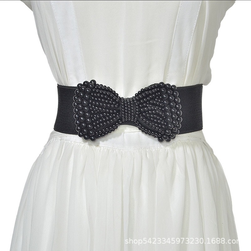 Специальная цена новый пояс с перламутровым бантом эластичный ручной шов перламутровый пояс широкий эластичный пояс для женщин