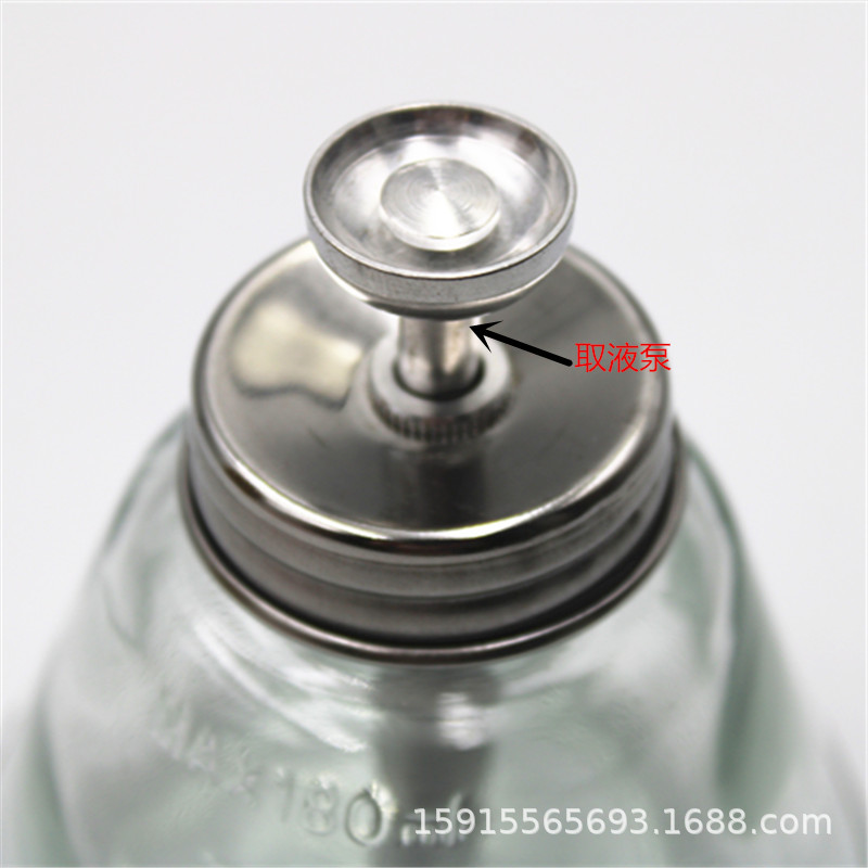 180mI glass alcohol bottle press type washing plate liquid bottle metal head white electric oil bottle Tianna water bottle alcohol bottle