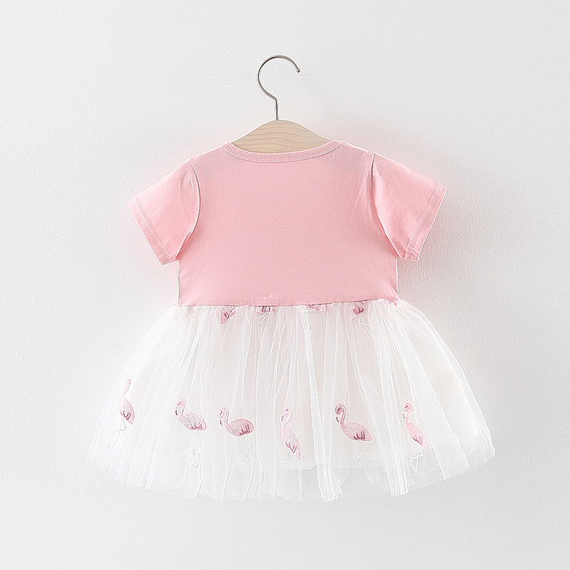 Summer new baby girl one year old Swan embroidered gauze skirt fashion girls short sleeve princess skirt a generation of A279
