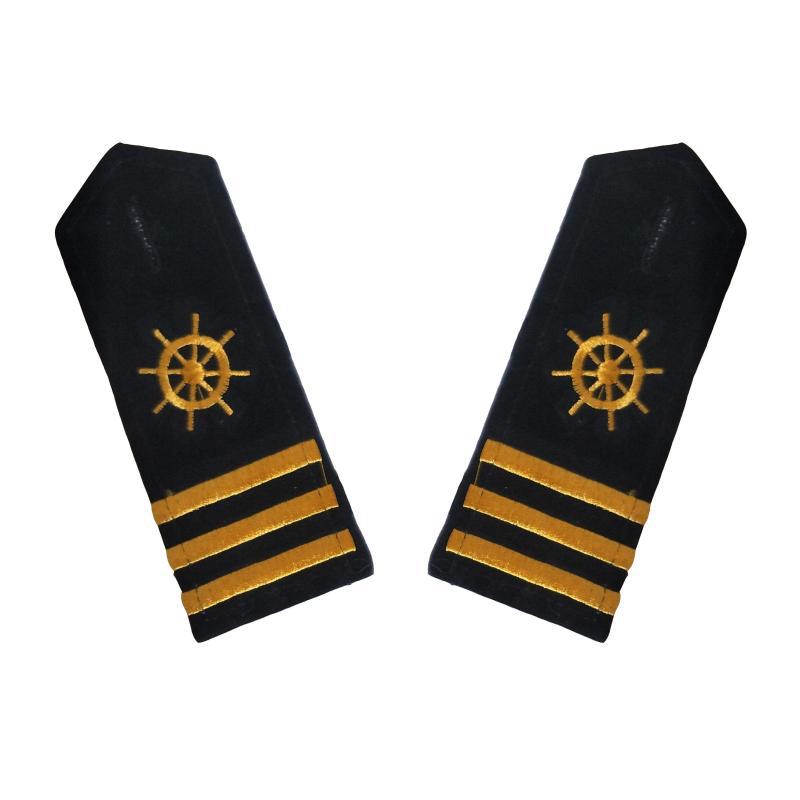 Seafarer's Uniform Accessories Rudder epaulettes Marine Captain's Hard Shoulder Plate Embroidered Stamp Black Flannel Cover epaulettes