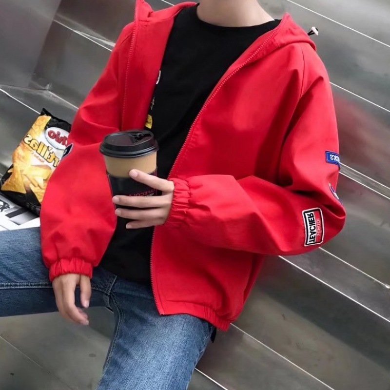 Spring and summer jacket red coat men's Korean-style trendy slim student jacket bf style baseball uniform