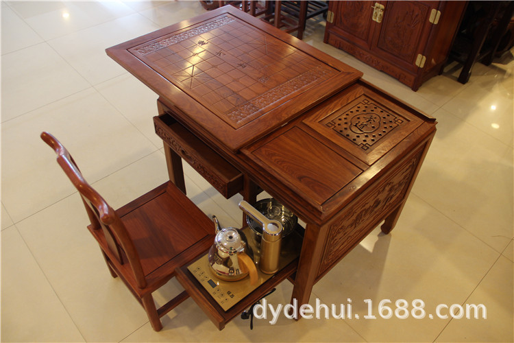 Шахматный стол из розового дерева, многофункциональный, чайный стол из розового дерева, антикварная резьба, маленький, для пожилых и студентов, телескопический стол