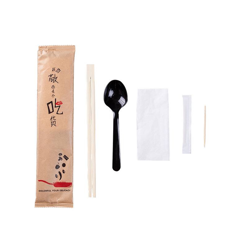 Disposable Chopsticks Set for Takeout Packaging, Biodegradable Spoons, Cutlery Pack, Four-In-One Wholesale, Environmentally Friendly and Biodegradable
