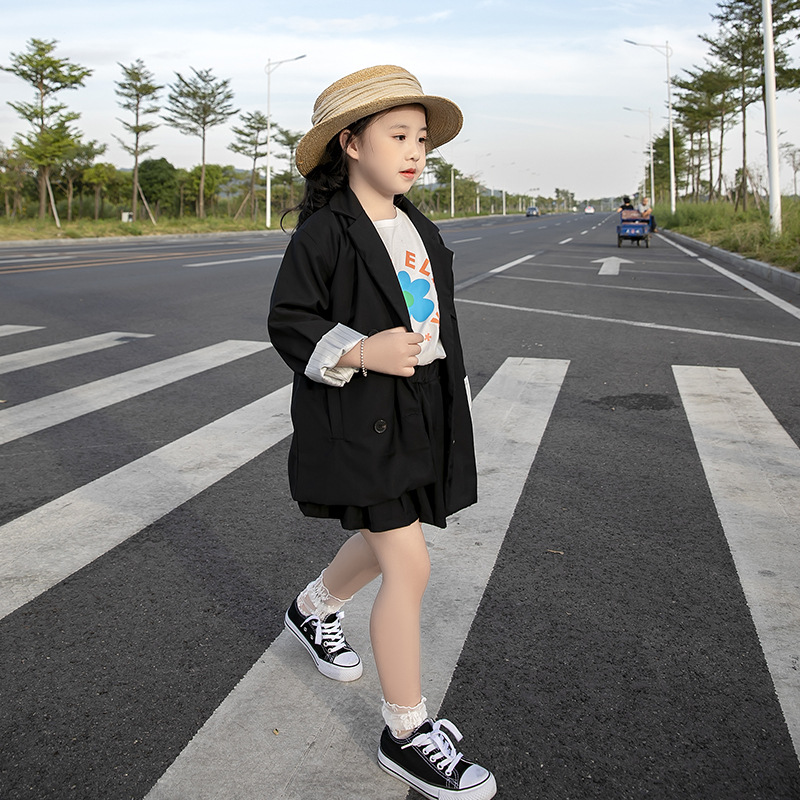 Girls Ins Style Korean Style Suit Pleated Skirt Suit Mid-Length Small Suit Skirt Suit for Girls