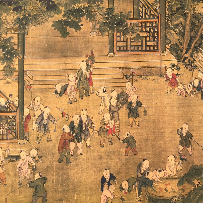 Antique Wholesale Brocade Painting Hanging Painting Long Scroll Painting Hundred Children Painting Office Hanging Painting Decoration Living Room Painting