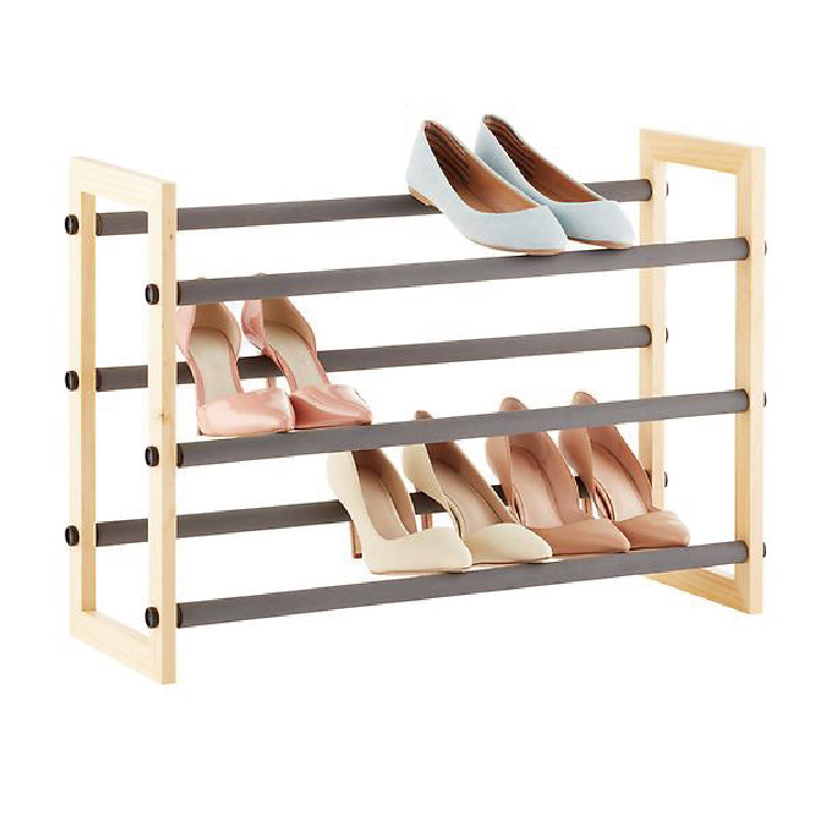Foreign trade export original single solid wood three-layer high-end non-slip shoe rack tool-free assembly retractable rack can be customized