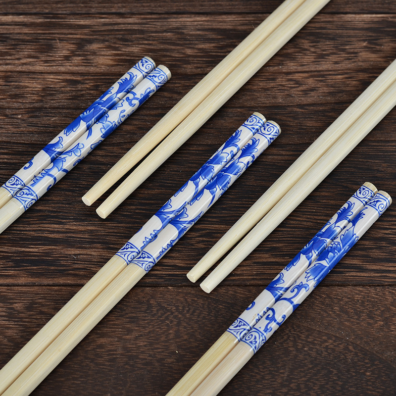 Carbonized Bamboo Chopsticks Tableware Individually Packaged Blue and White Orchid Restaurant Takeaway Set Flower Opp