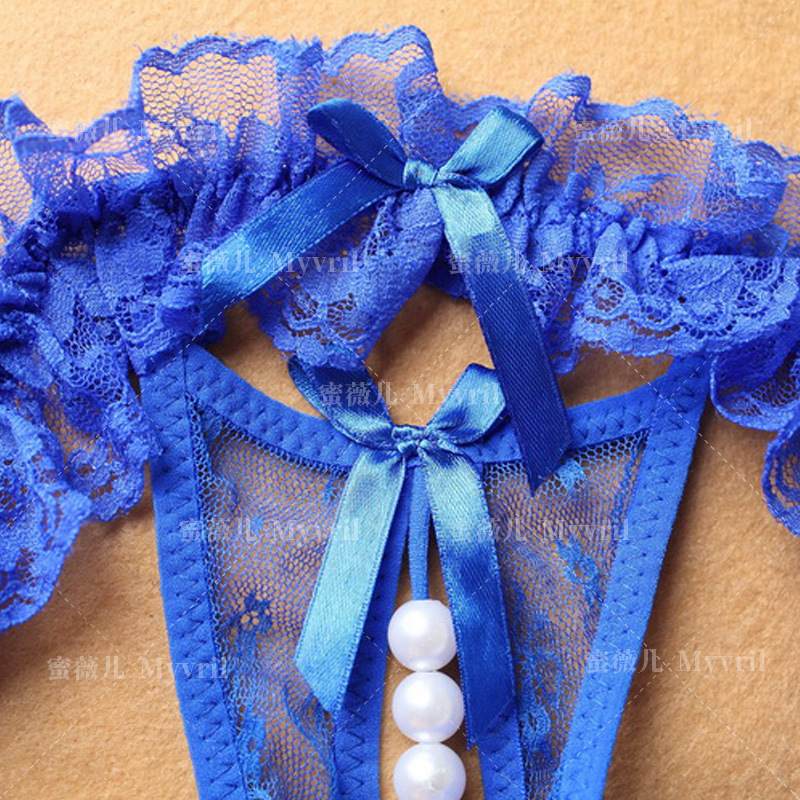 Lace Lace Sexy Temptation Women's Thongs Cute Girl's Open Crotch Beaded Tease Panties 3961