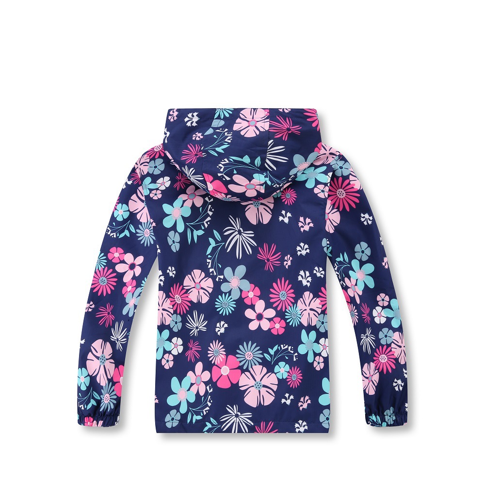 Girls' Candy-Colored Waterproof and Breathable Outdoor Kidsren's Jacket Printed Open Chest Hooded Velvet Jacket Windbreaker