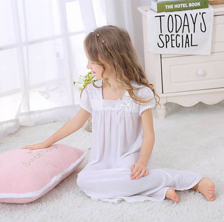Summer Girls Girls Thin Cool Breathable Cotton and Linen Nightdress Large Children Korean Style New Nightwear Home Clothes