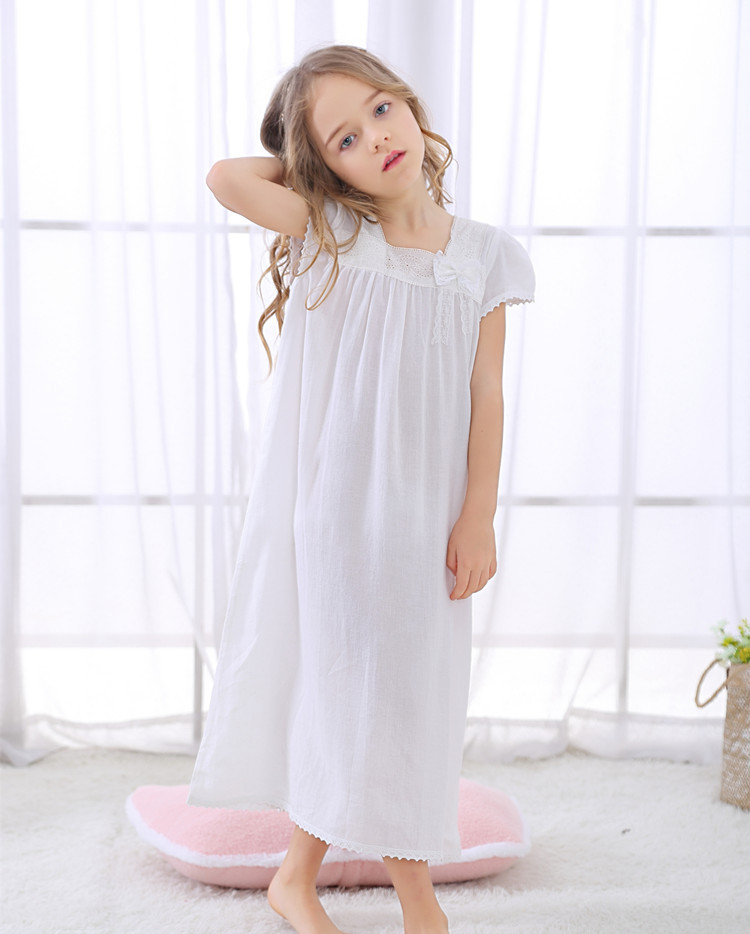 Summer Girls Girls Thin Cool Breathable Cotton and Linen Nightdress Large Children Korean Style New Nightwear Home Clothes