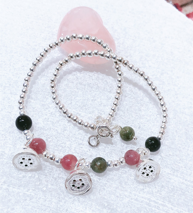 Оптовая поставка anklet из 925 стерлингового серебра, колокольчик, маленький лотос, замок руйи, турмалиновый, женский, гранат