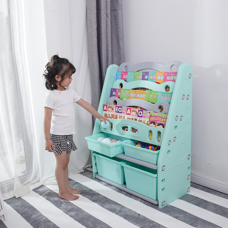 Origin supply children's bookshelf household cartoon simple bookcase large capacity plastic toy book picture book storage rack