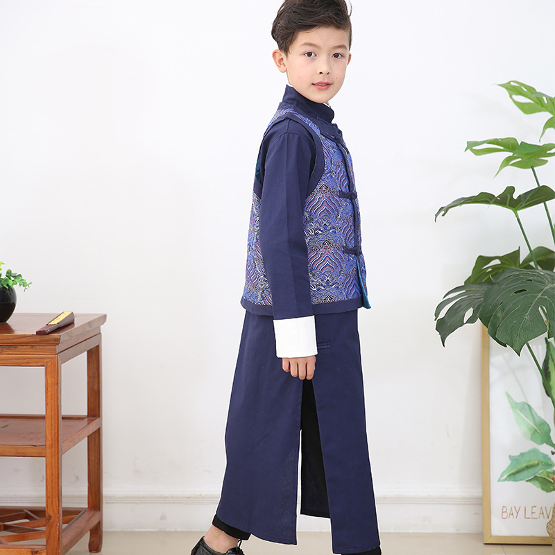 Men's and Children's Xiangsheng Suit Big Coat Republic of China Long Shirt Long Robe Retro Clothing Children's Clothing Tang Suit Chinese Style Performance Clothing Hanfu