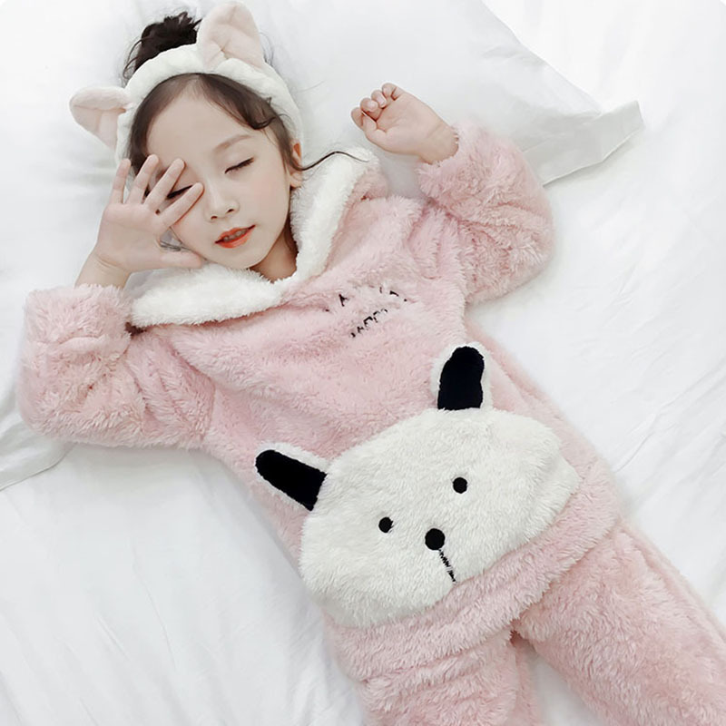 Детские фланелевые пижамы осень-зима удобный комплект из хлопкового велюра детская утолщенная домашняя одежда детские пижамы с кроликом