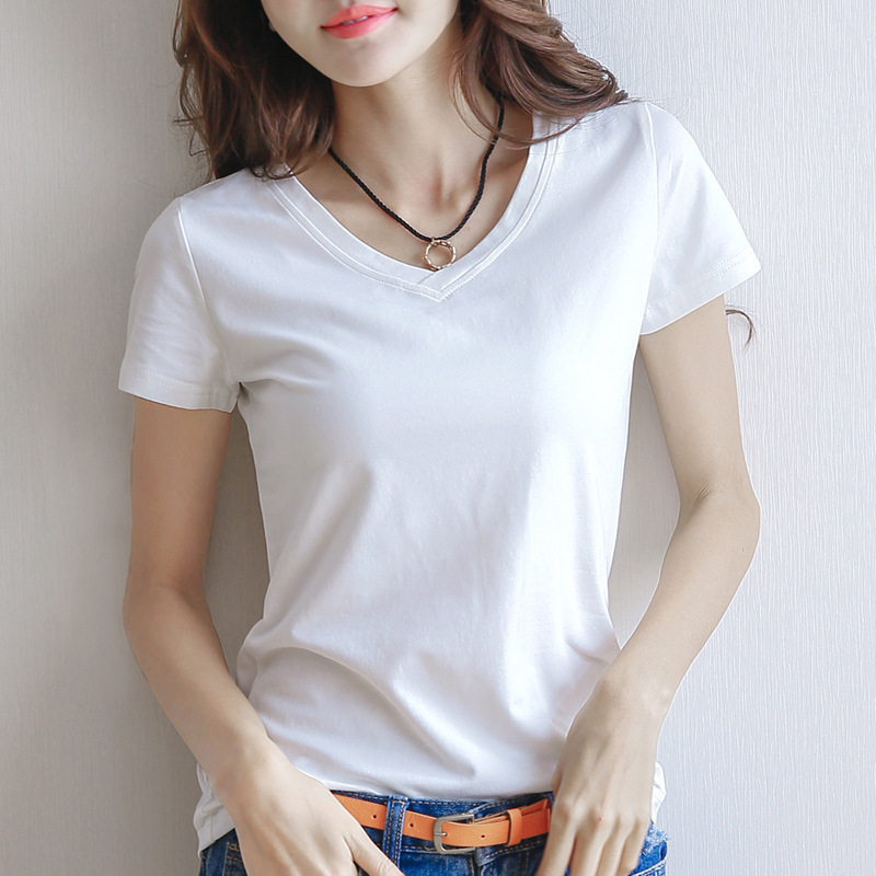 Korean Short-sleeved T-shirt Women's Summer New Slim-fit Cotton T-shirt Women's Crewneck Top Korean All-match Base Shirt