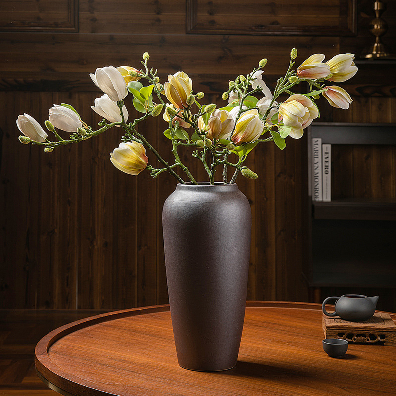 Artificial Magnolia Flower Branches Living Room Artificial Flower Bud Magnolia Flower Bundle Zen Ceramic Vase Set Flower Arrangement Decoration