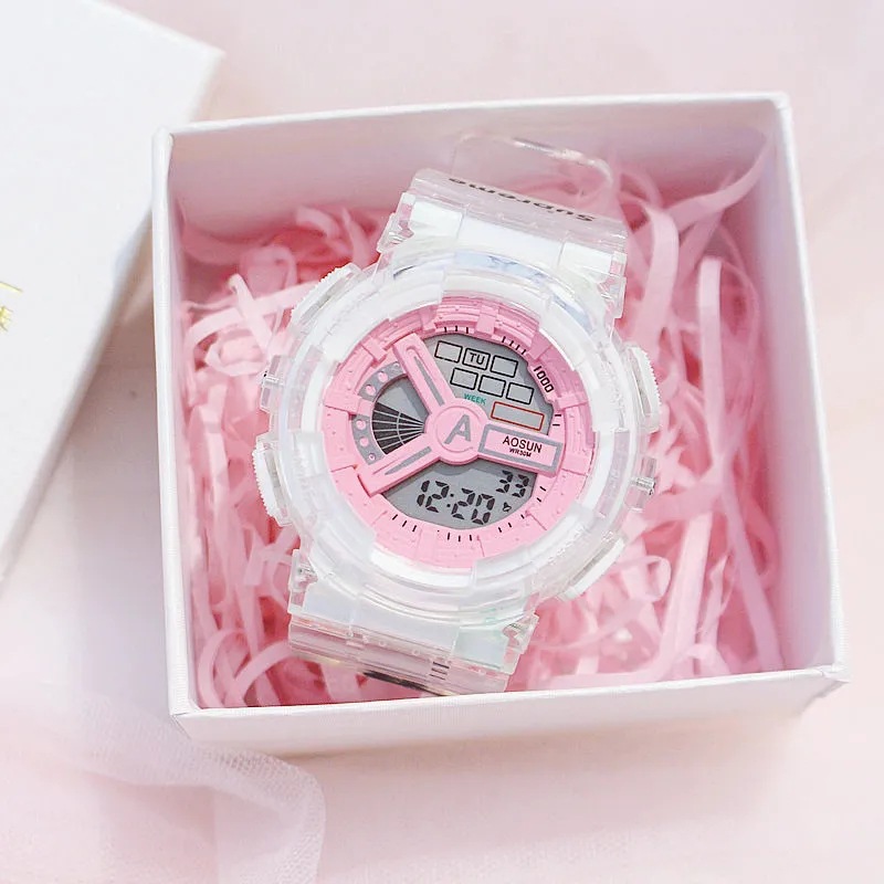 Factory hot sale New transparent Round LED men's couple student tide watch sports fashion electronic watch waterproof