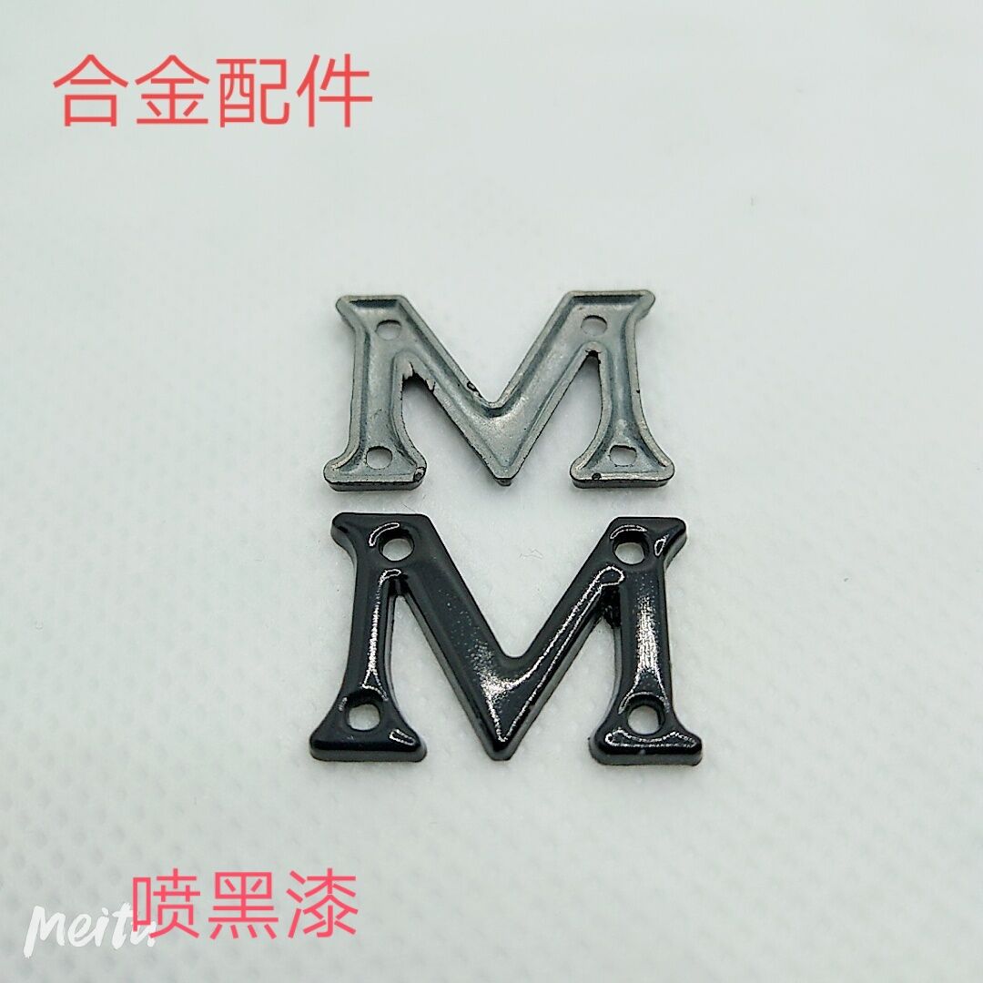 Factory Direct Sales Alloy m Logo Baseball Hat Accessories Clothing Sewing Accessories Black Spray Paint m Logo Armor Badge
