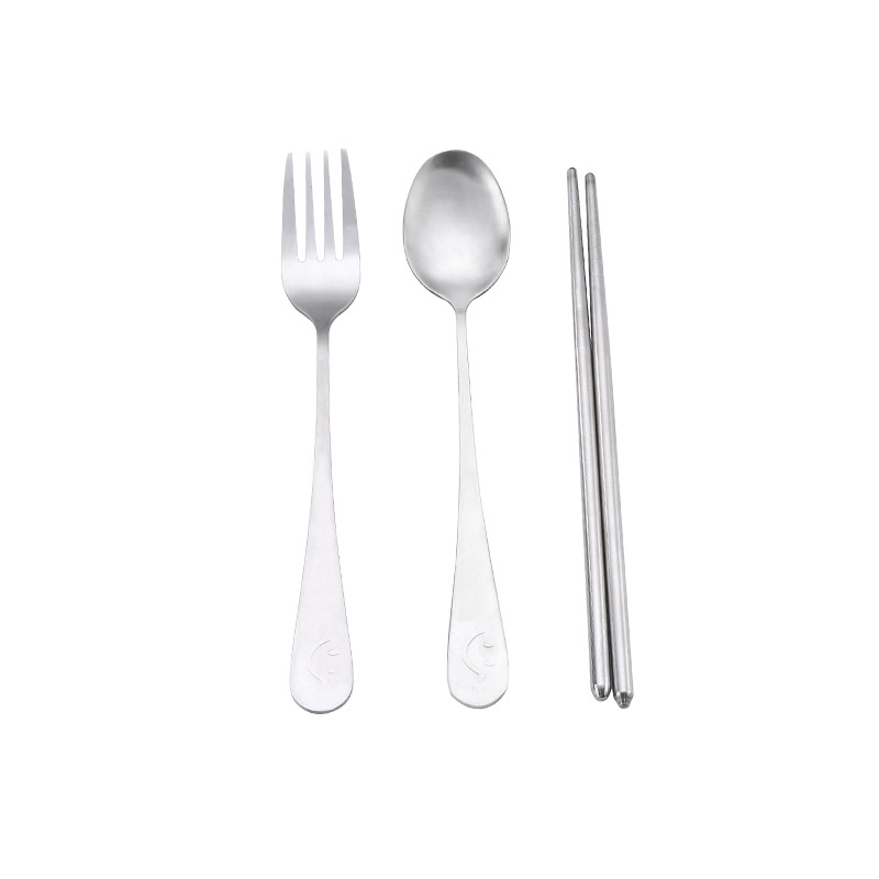 Wholesale stainless steel portable tableware suit student chopsticks fork spoon tableware box Smiley handle tableware suit gift