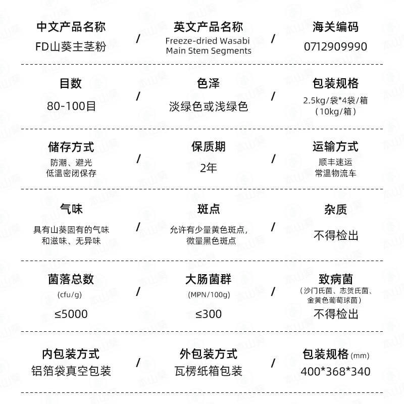 Fd Freeze-Dried Horseradish Powder Wasabi Main Stem Powder Horseradish Powder Green Mustard Spicy Mustard Raw Material Instant Concentrated Extract Powder