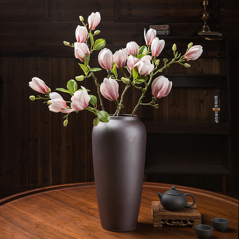 Artificial Magnolia Flower Branches Living Room Artificial Flower Bud Magnolia Flower Bundle Zen Ceramic Vase Set Flower Arrangement Decoration