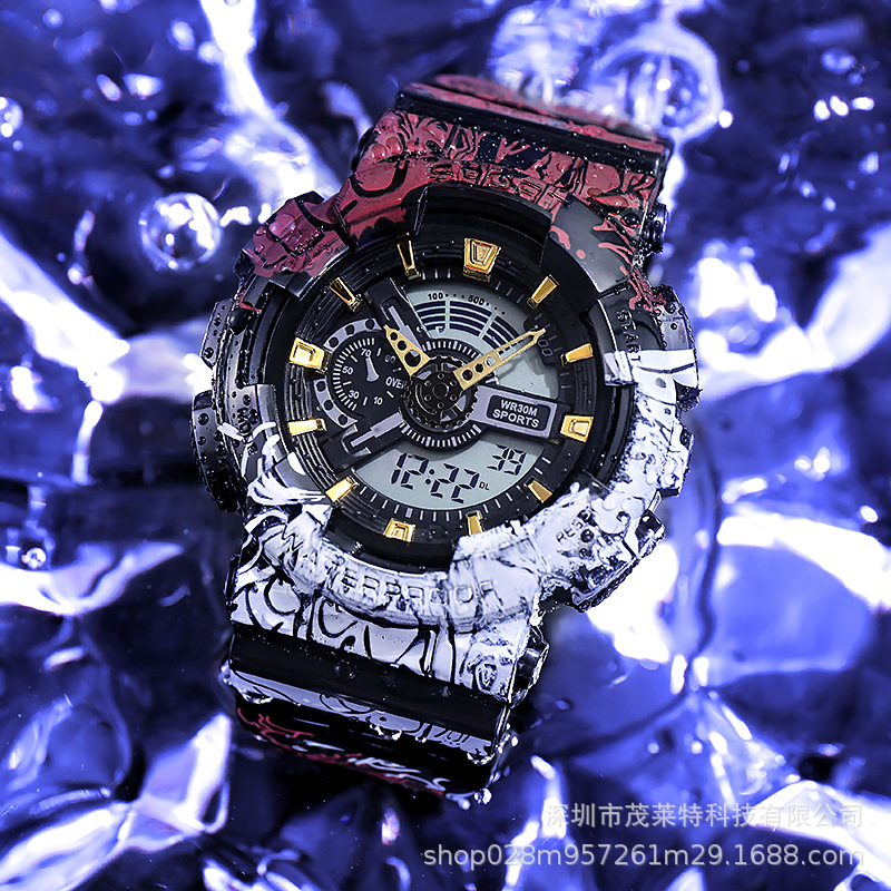 Креативные вдохновляющие граффити спортивные модные повседневные часы один кусок двойное движение цифровые часы кибер знаменитости электронные часы