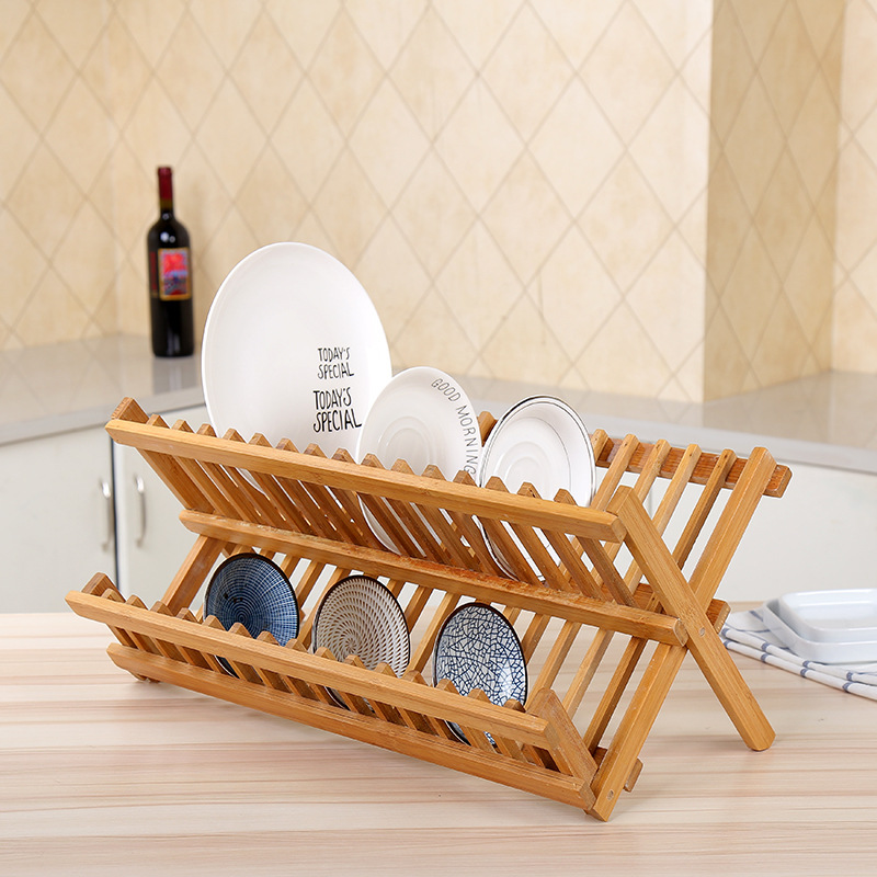 Bamboo dish rack draining rack kitchen storage rack double-layer dish rack draining rack kitchen supplies drip storage
