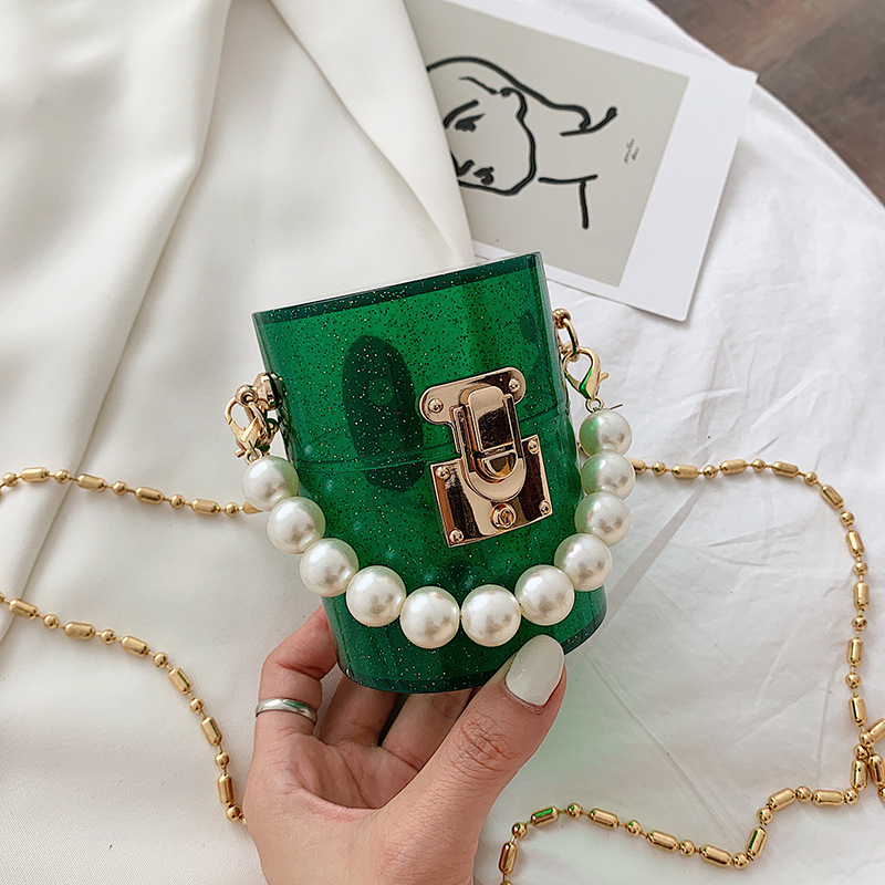 Fashion Mini Bag 2020 Summer New Lock Buckle Women's Bag Pearl Handbag pvc Color Shoulder Crossbody Bag