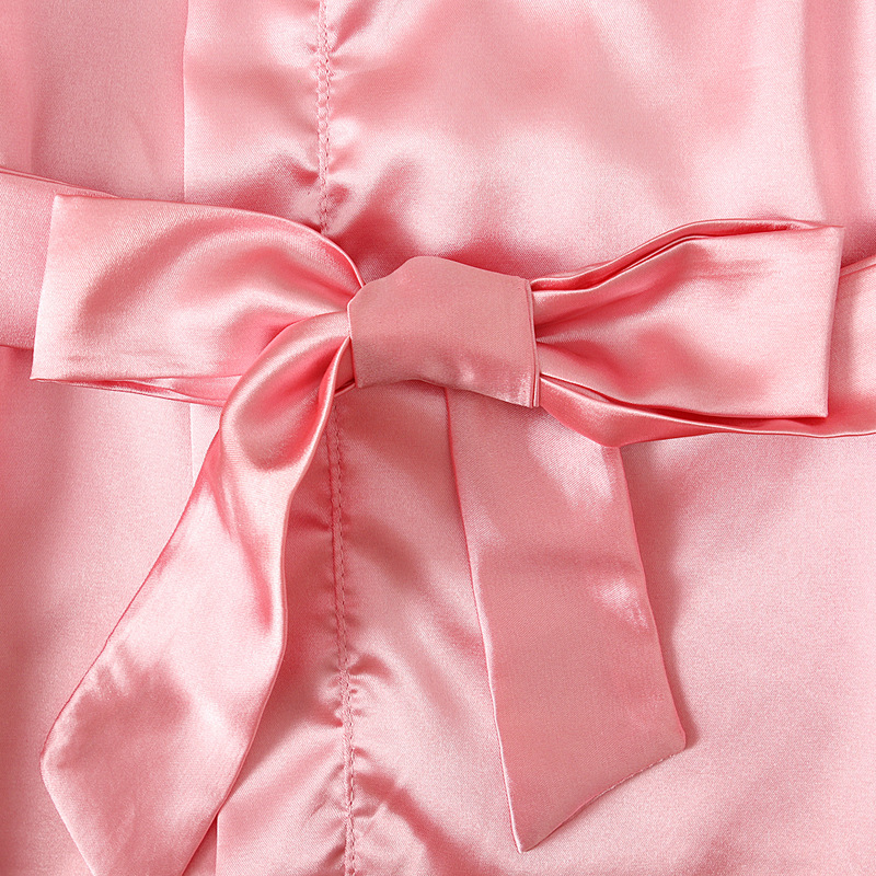 Girls and Kidsren European and American Pink Pure Color Long-sleeved Letter Printed Strap Bathrobe Home Clothes Kidsren's Set Kidsren's Clothing ins