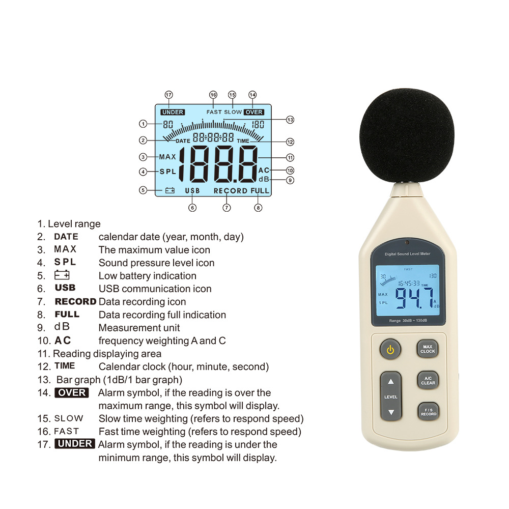 Standard wisdom GM1356 noise meter sound decibel meter noise tester household high-precision professional detection sound level meter