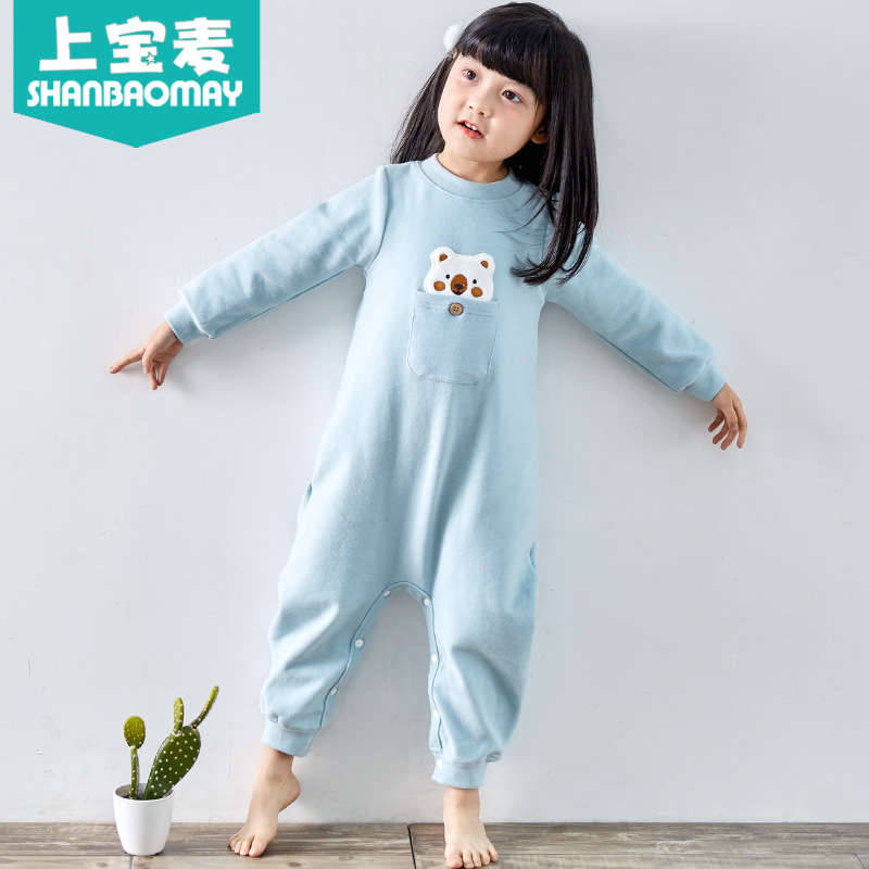Upper Baomai Autumn and Winter Children's One-piece Pajamas Thickened Warm Boys' and Baby's One-piece Pajamas Home Clothes Cotton Thick