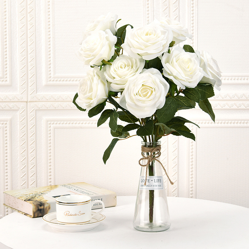 Factory wholesale 10 Dutch rose oil canvas artificial flower artificial flower living room Bouquet decoration