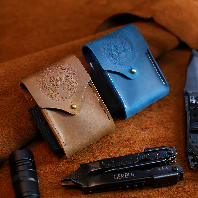 Cross-border Special for EDC Tactical Leather Leather Cigarette Leather Protective Case Crazy Horse Leather Outdoor Leather Case Handmade