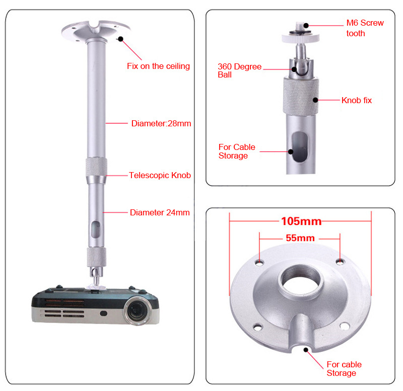 Mini Projector hanger 20 ~ 40cm extension length aluminum alloy telescopic bracket surveillance camera bracket