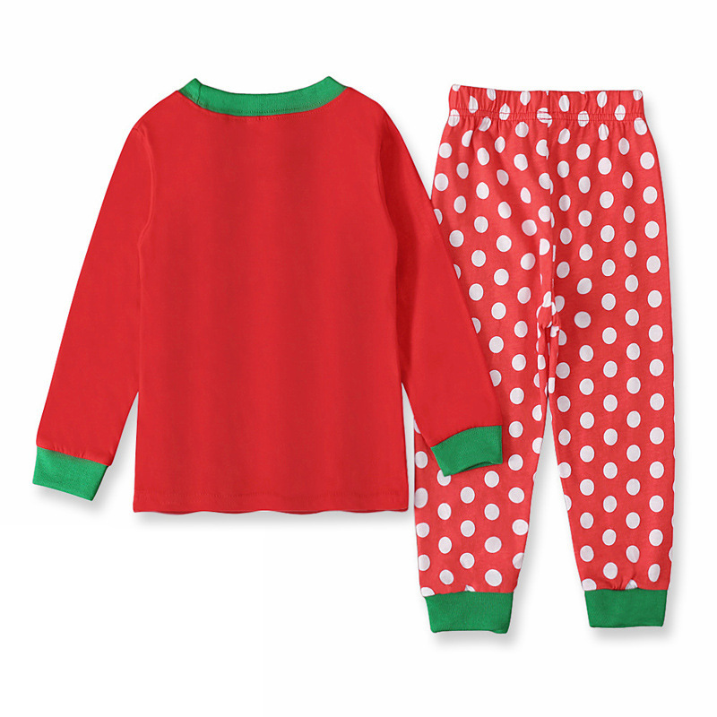 Girls and Kidsren Export European and American Spring & Fall Christmas Santa Claus Long-Sleeved Polka Dot Home Clothes Kidsren's Suit Ins