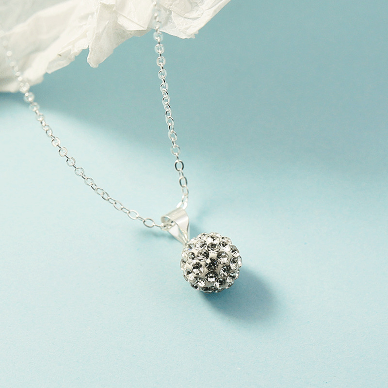 Factory Direct Sales Amazon Hot Selling Jewelry Shambhala Silver Plated Full Diamond Spherical Diamond Pendant Women's Necklace