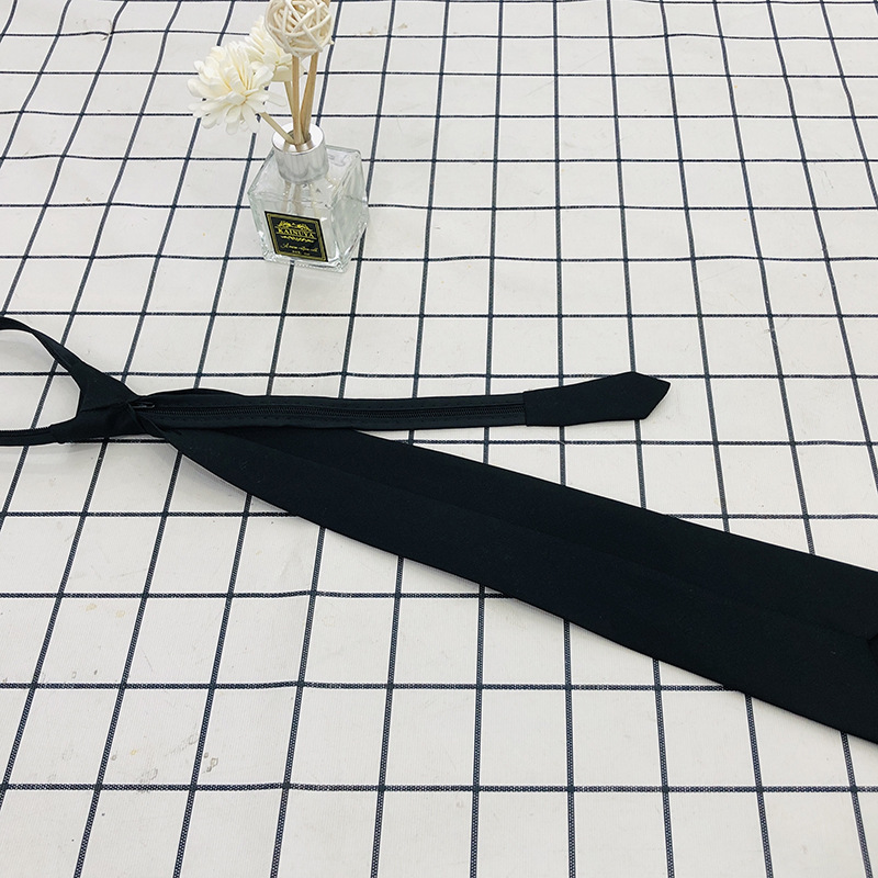8*41 men's and women's black tie-free solid color college style adjustable school uniform arrow tie factory wholesale