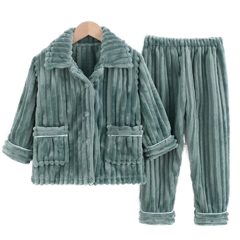 Children's flannel pajamas autumn and winter thickened warm Boys Girls kids baby homewear coral fleece suit