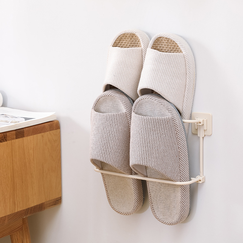 Foldable Bathroom Slipper Rack Wall-Mounted Punch-Free Bathroom Slipper Shoe Rack Hanging Dormitory Storage Artifact