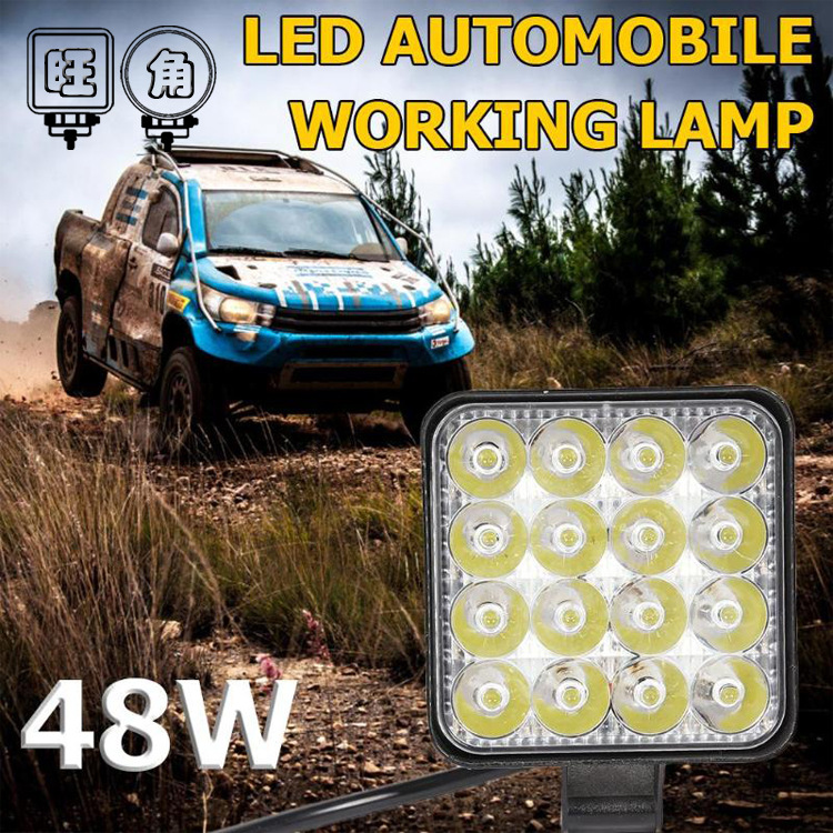 WJ cross-border car LED work light mini square 16 light 48W auxiliary light modified headlight spot light