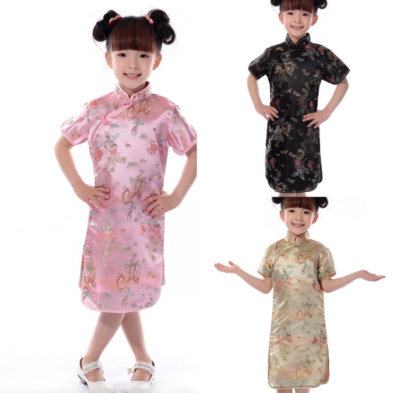 Платье принцессы для девочек среднего и старшего возраста китайский стиль иностранный стиль детский танг костюм дракон и феникс летнее платье юбка чонгсам