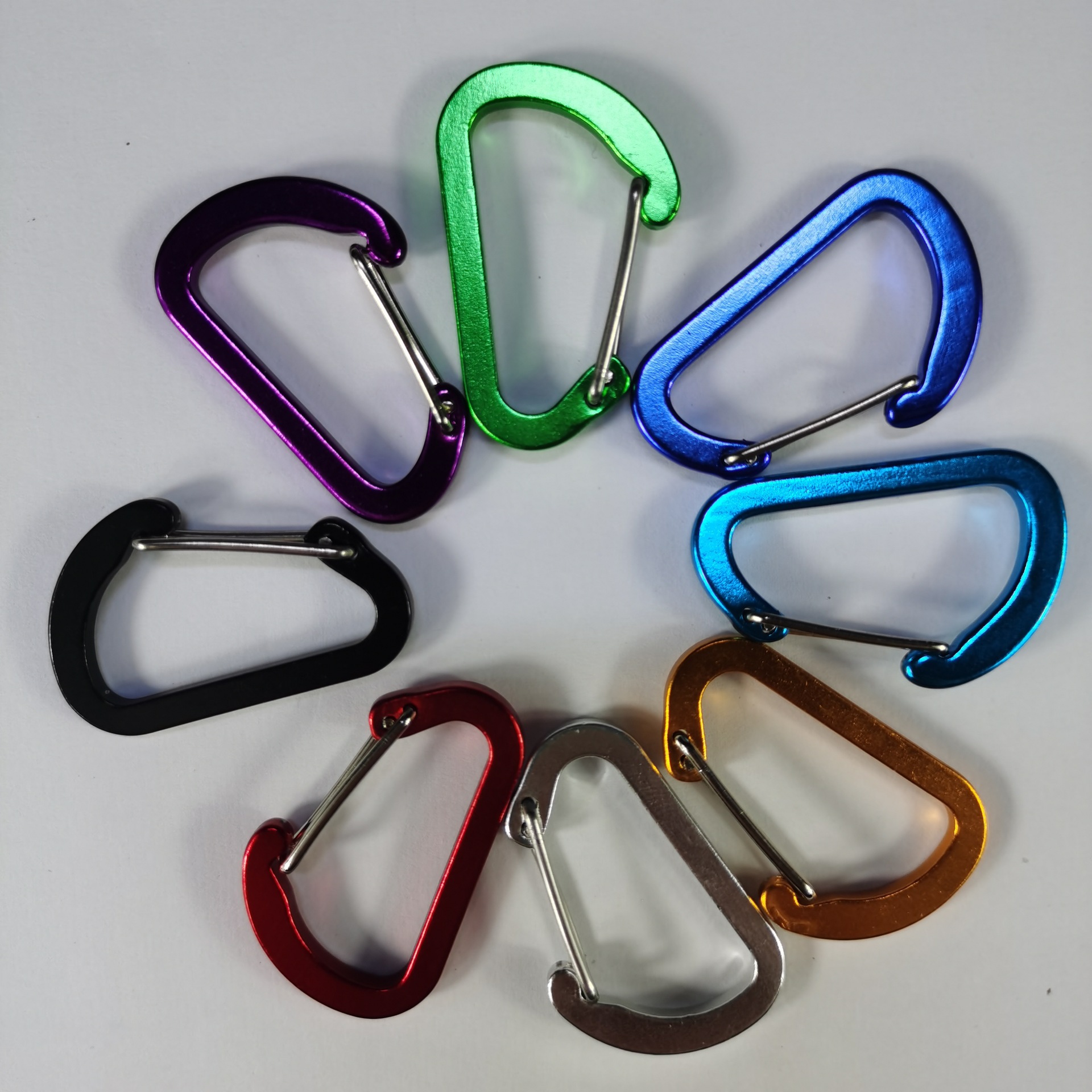 Прямые продажи завода, карабин D-образной формы №4, полностью плоский алюминиевый сплав, цветной стальной проволочный карабин, пружинный крюк с фиксированным логотипом