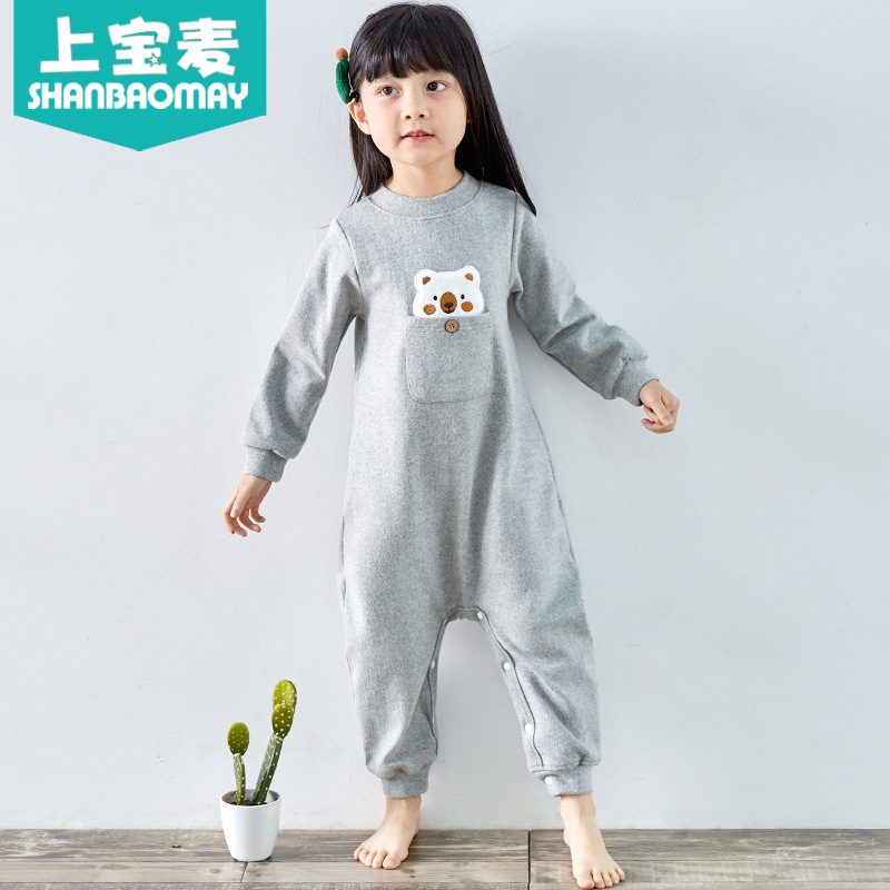 Upper Baomai Autumn and Winter Children's One-piece Pajamas Thickened Warm Boys' and Baby's One-piece Pajamas Home Clothes Cotton Thick