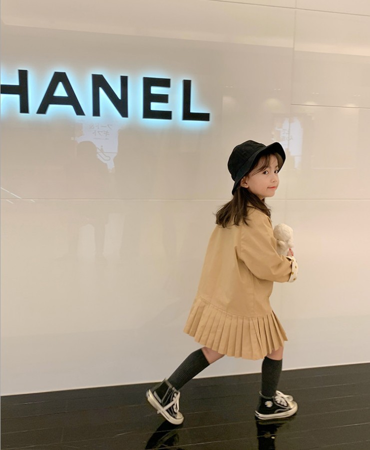 2021 Spring and Autumn New Children's Mid-length Coat Coat Korean Double-breasted Girls' Coat Children's Clothes