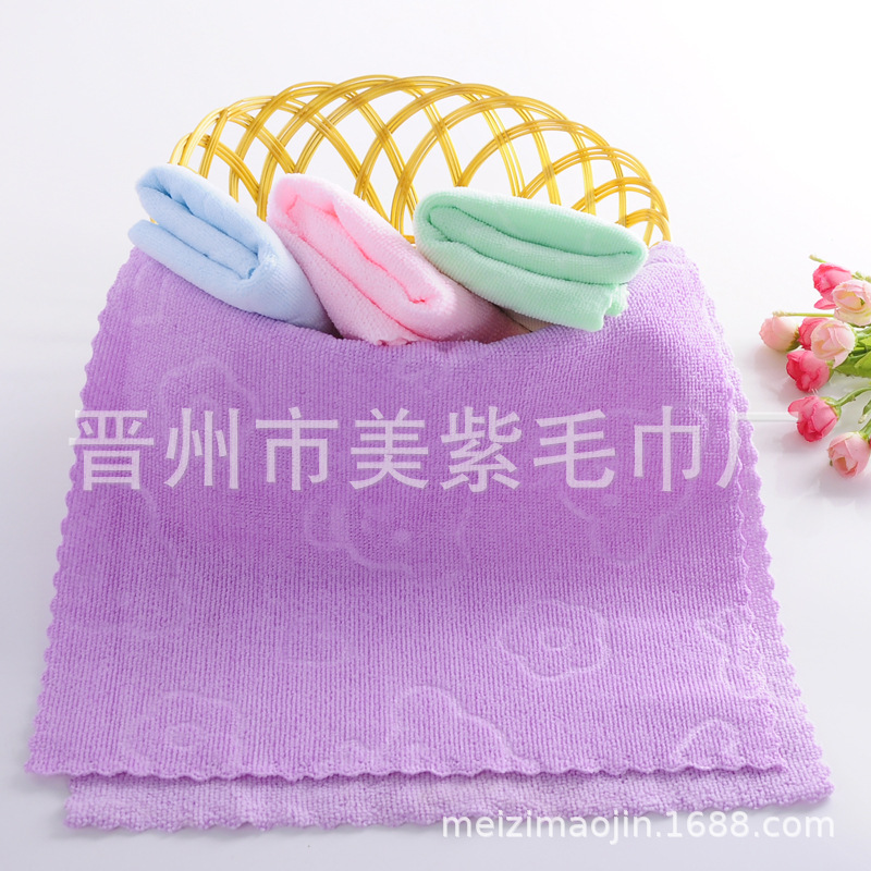 Microfiber embossed small towel gift square lint-free stretch lace children's saliva towel