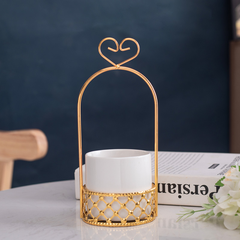Creative gold-plated metal flower basket desktop ceramic flower pot fleshy green plant living room dining table coffee table decorations manufacturers