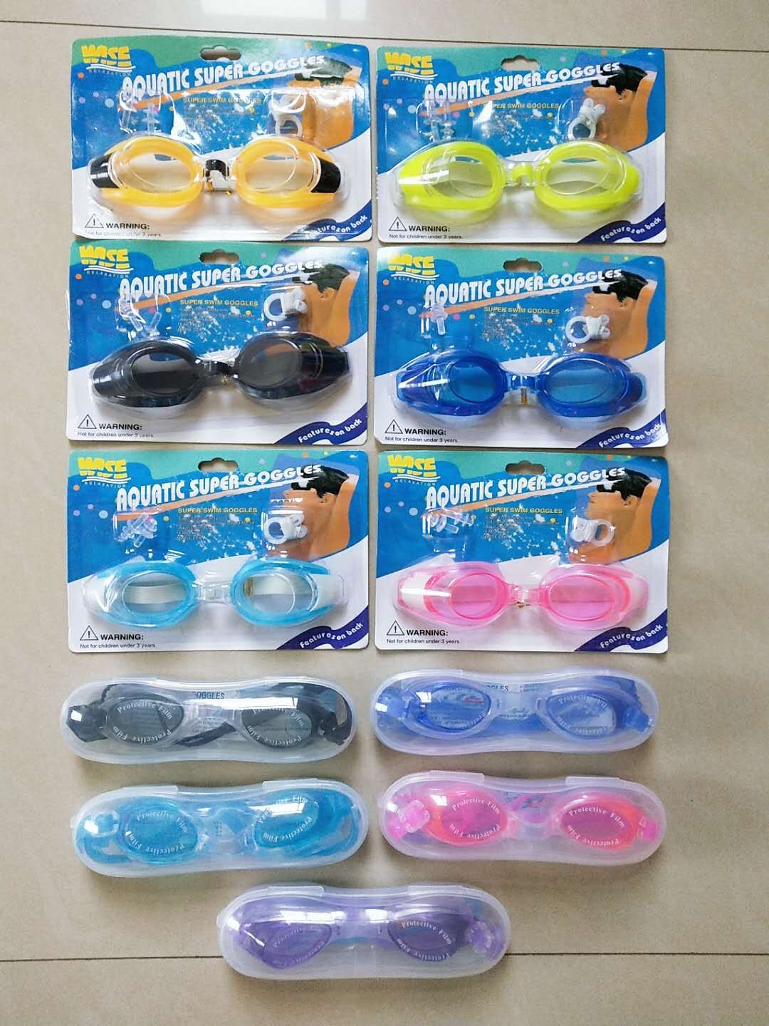 Оптовая продажа прозрачных плавательных очков для дайвинга, водонепроницаемых, для взрослых и детей, с зажимом для носа и берушами, регулируемые