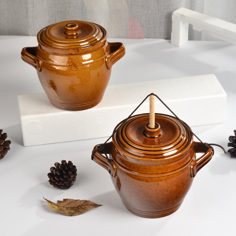 Creative Self-Pressure Ceramic Pickle Jar, Pickle Sauce, Retro Crock Pot, Earthenware Household Pickle Jar Wholesale
