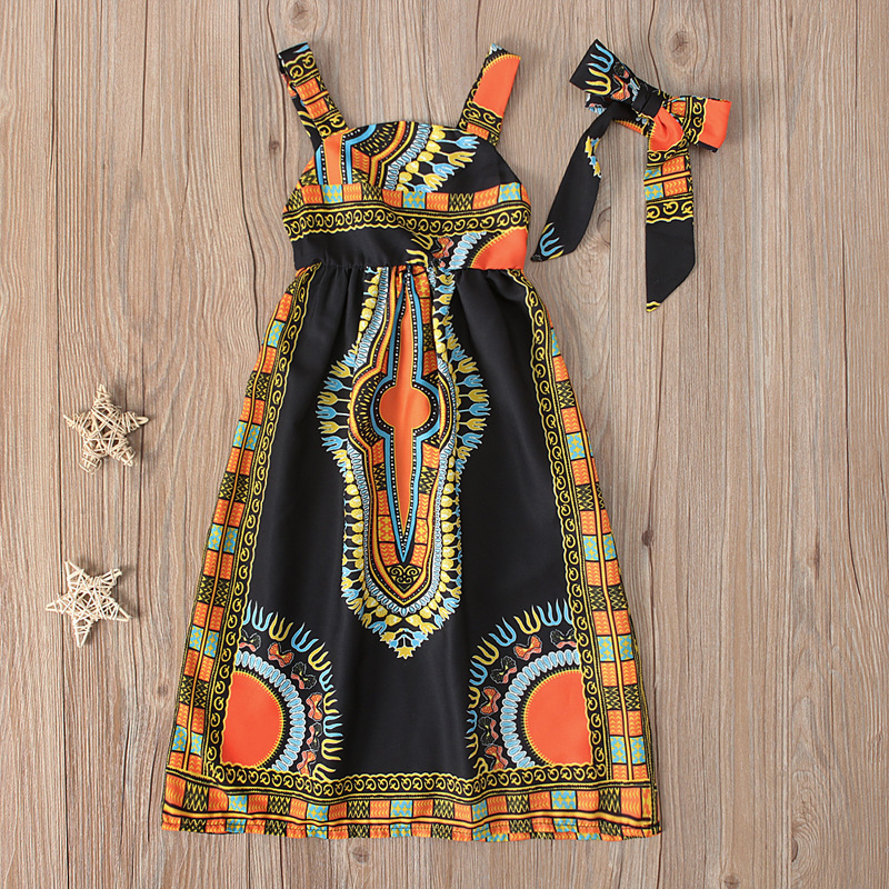 Girls European and American Kidsren's African Bohemian Style Sleeveless Suspender Dress Long Skirt Two-piece Set Kidsren's Clothing ins
